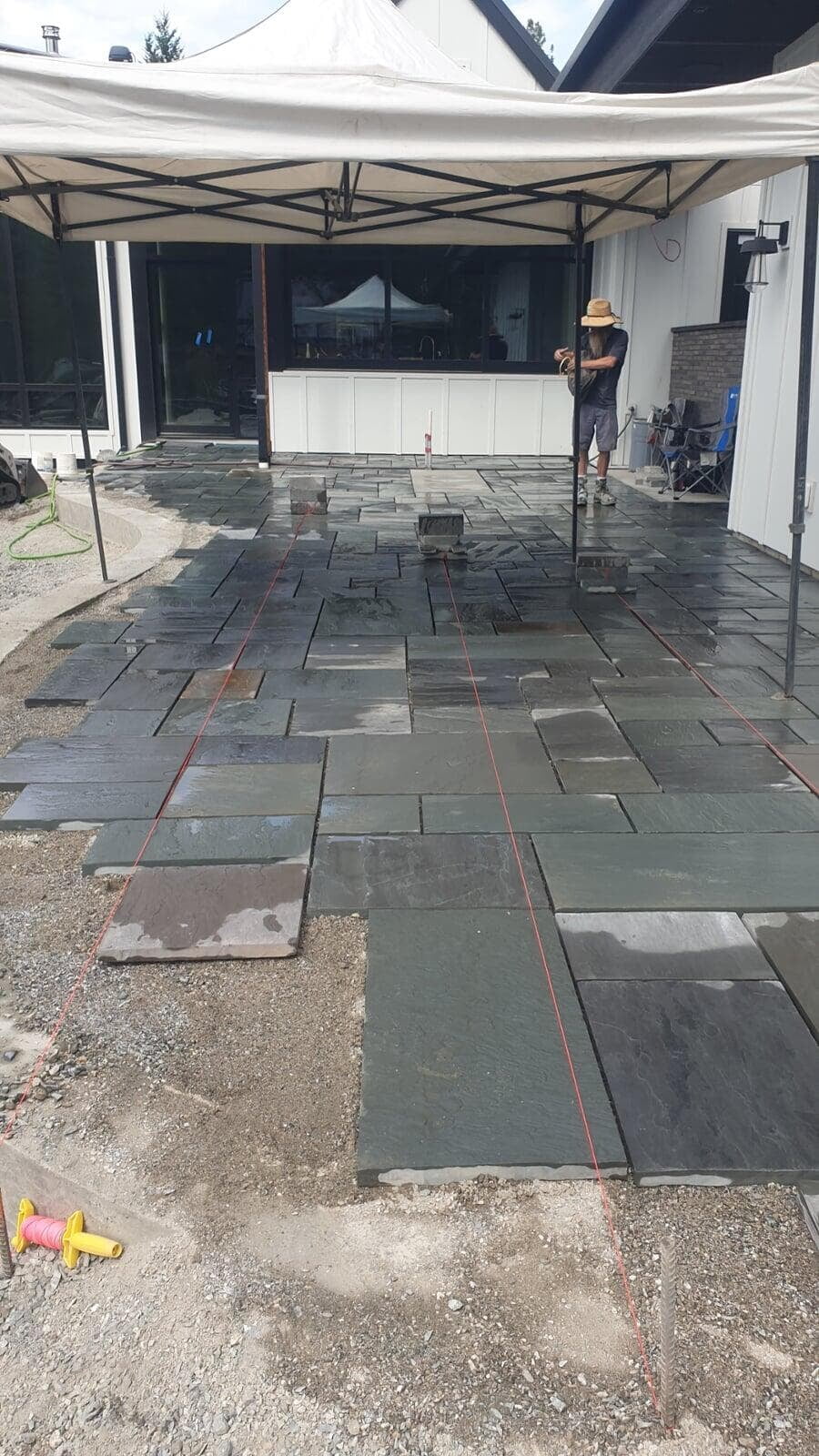 Natural slate patio being built