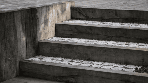 oak framed cobblestone steps