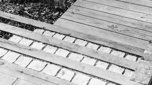 oak framed cobblestone steps
