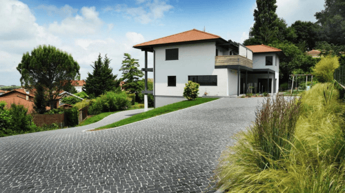 Modern cobblestone driveway