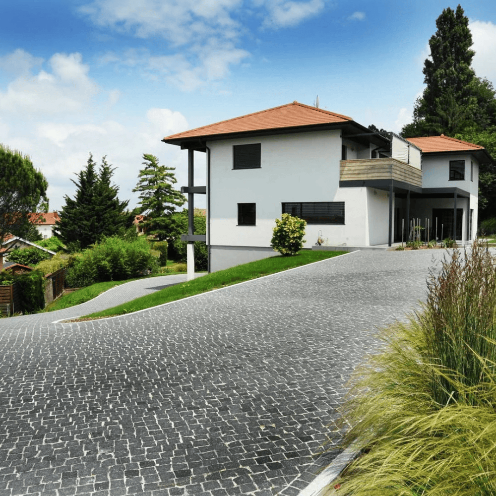 modern cobblestone driveway