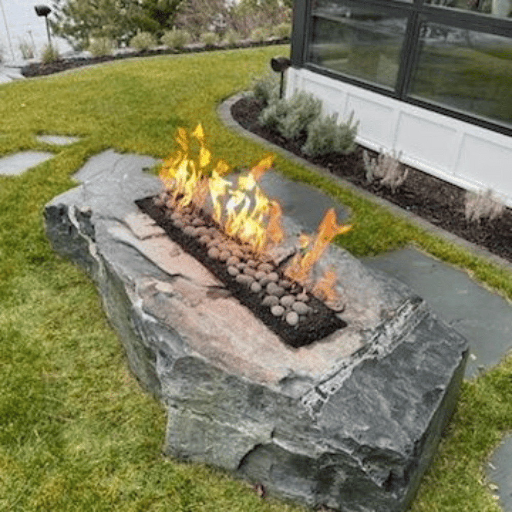 gas firepit cut into natural stone