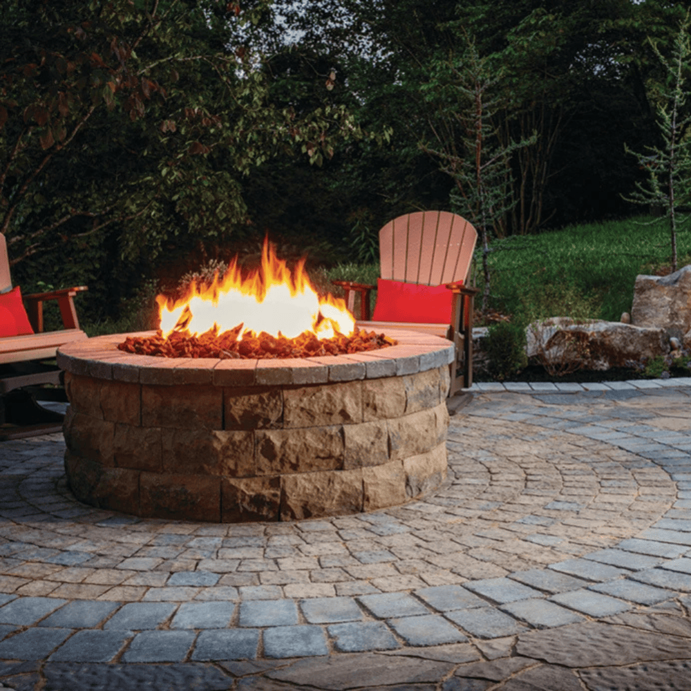 firepit & deck chairs on interlocking paver patio