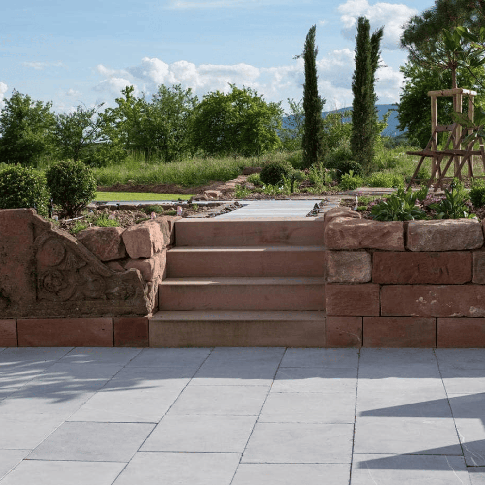 Concrete block retaining wall & stairs