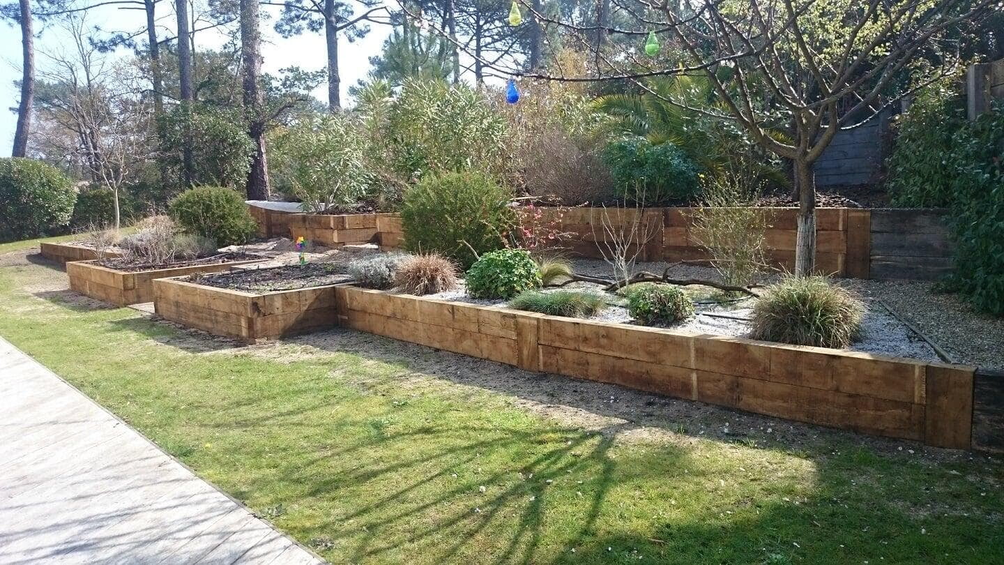 wood framed garden beds