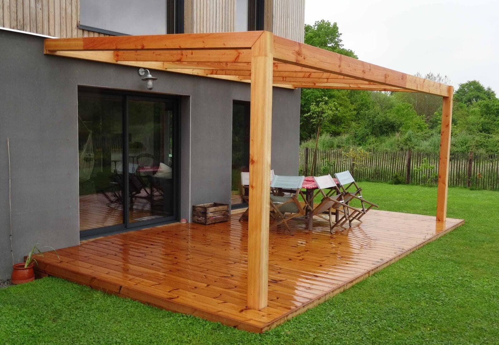 wooden deck and pergola